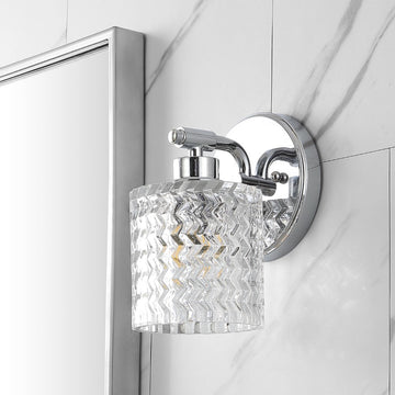 Spaulding Vintage Iron/Chevron Pattern Glass Farmhouse Cottage LED Vanity Light - JONATHAN Y